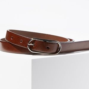 Brown thin silver buckle genuine Italian leather belt made in Canada NWT